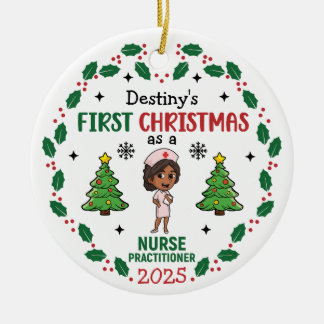 Nurse Practitioner First Christmas Custom Name Ceramic Tree Decoration