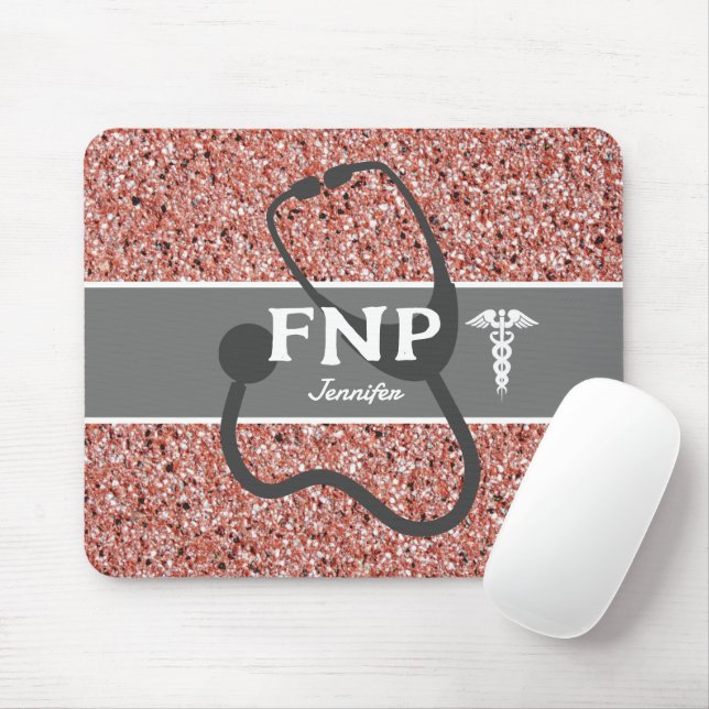 Nurse Practitioner FNP Rose Gold Glitter Monogram Mouse Mat (With Mouse)