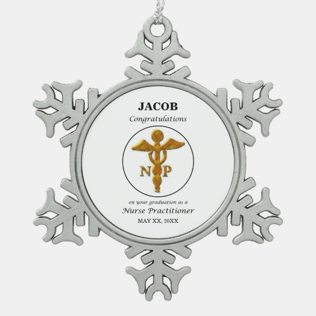 Nurse Practitioner Graduation Congratulations Snowflake Pewter Christmas Ornament (Front)