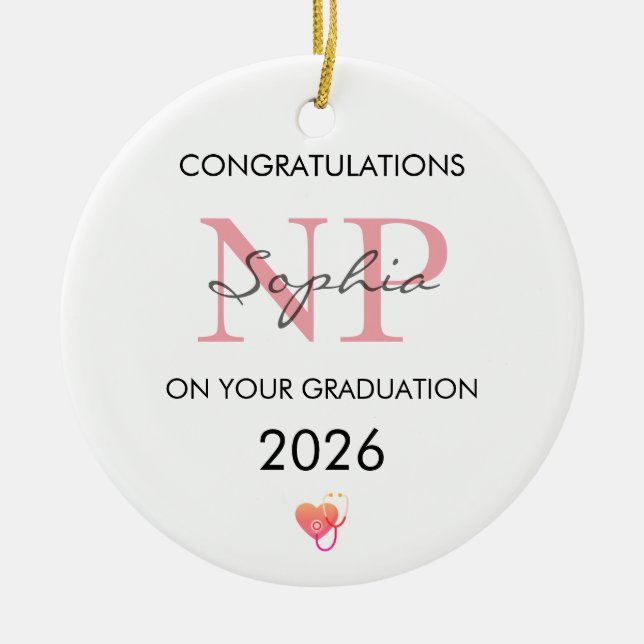 Nurse Practitioner Graduation Personalised 2026 Ceramic Tree Decoration (Front)