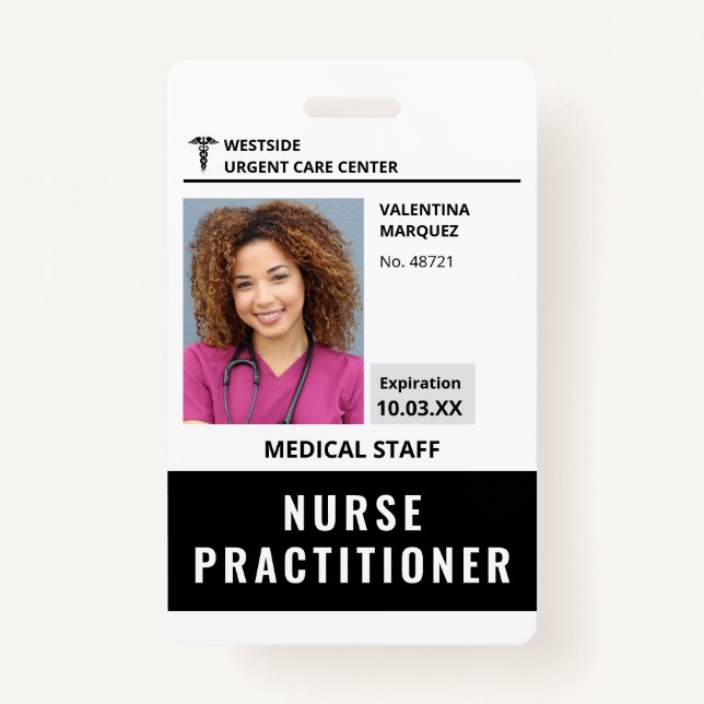 Nurse Practitioner ID Photo Logo Barcode Badge ID Badge (Front)