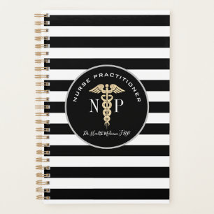 Nurse Practitioner Medical Black White Monogram Planner