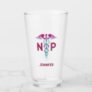 Nurse Practitioner NP Pink Caduceus Personalized Glass