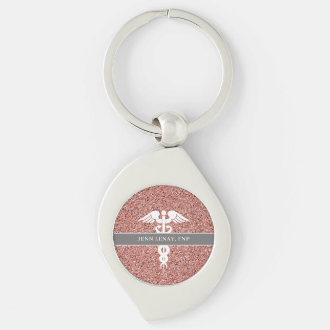 Nurse Practitioner NP Pink Glitter Personalised Key Ring (Front)