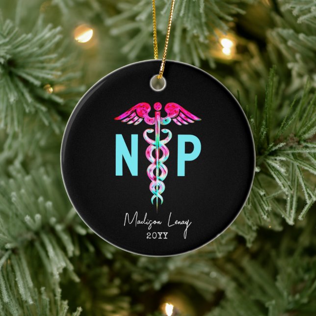 Nurse Practitioner NP Stylish Pink Personalised Ceramic Tree Decoration (Tree)