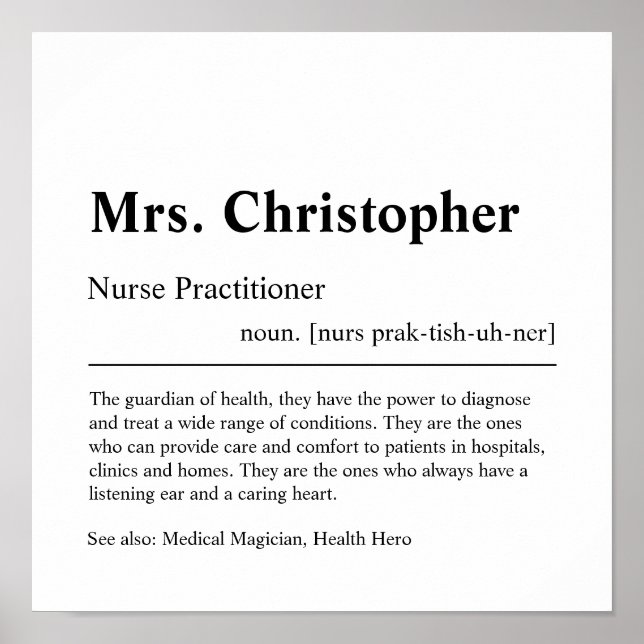 Nurse Practitioner Personalised Gift Poster (Front)