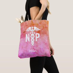 Nurse Practitioner Pink Orange Script Personalized Tote Bag