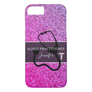 Nurse Practitioner Purple Pink Ombre Glitter Name iPhone 8/7 Case