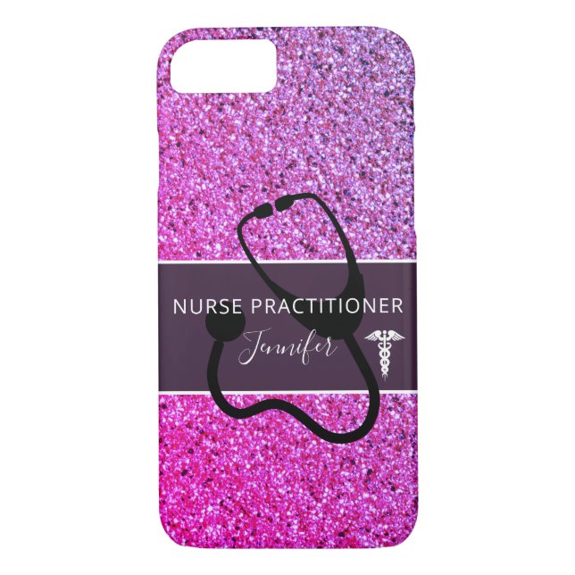 Nurse Practitioner Purple Pink Ombre Glitter Name Case-Mate iPhone Case (Back)