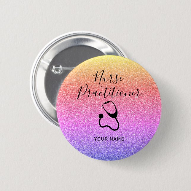 Nurse Practitioner Rainbow Glitter Personalized 6 Cm Round Badge (Front & Back)