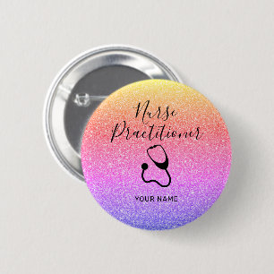 Nurse Practitioner Rainbow Glitter Personalized 6 Cm Round Badge