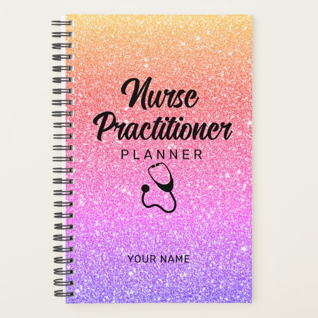 Nurse Practitioner Rainbow Stethoscope Monogram Planner (Front)