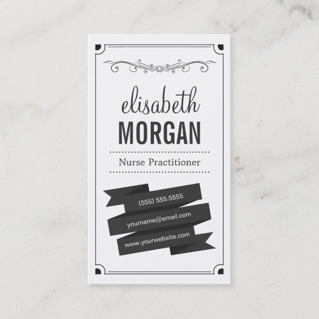 Nurse Practitioner - Retro Black and White Business Card (Front)