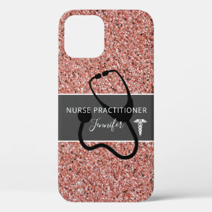 Nurse Practitioner Rose Gold Glitter Personalised iPhone 12 Case