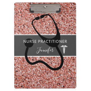 Nurse Practitioner Rose Gold Glitter Personalised Clipboard