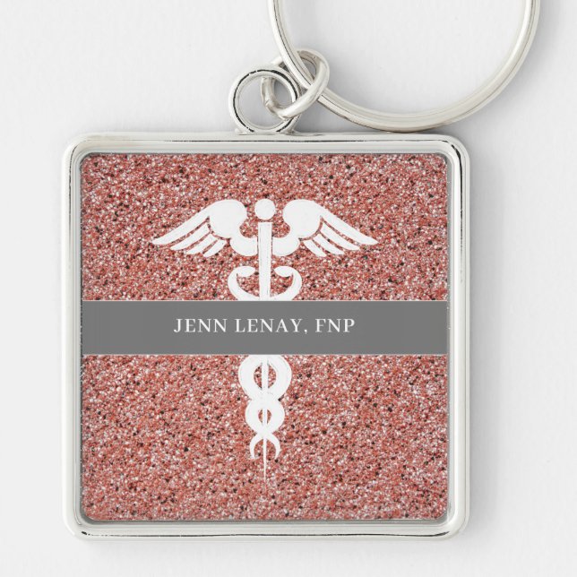 Nurse Practitioner Rose Gold Glitter Personalised Key Ring (Front)