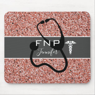Nurse Practitioner Stethoscope Rose Gold Glitter Mouse Mat