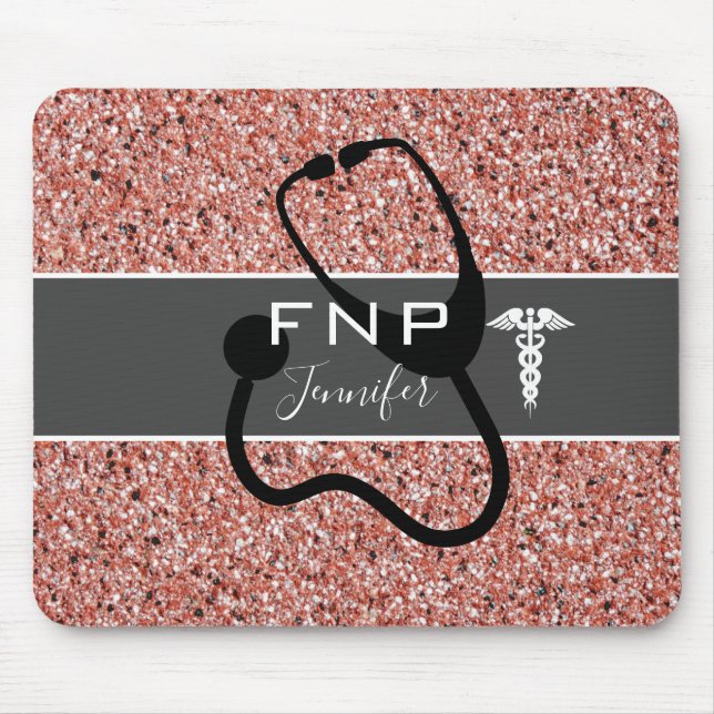 Nurse Practitioner Stethoscope Rose Gold Glitter Mouse Mat (Front)