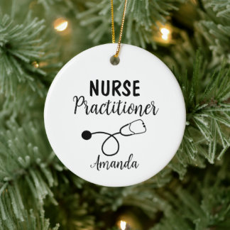 Nurse Practitioner Stethoscope Script Calligraphy Ceramic Tree Decoration