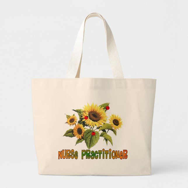Nurse Practitioner Sunflower Design Gifts Large Tote Bag (Front)