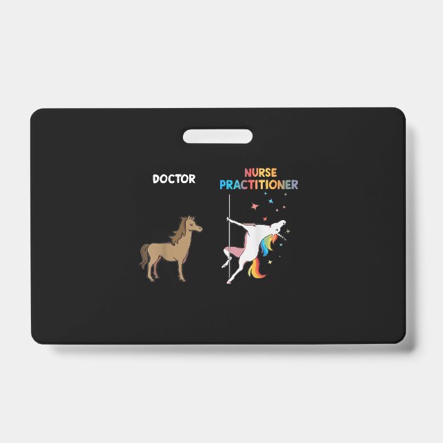 Nurse Practitioner Unicorn Dancing Pole ID Badge (Front)