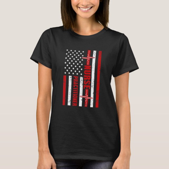 Nurse Practitioner US American Flag Heartbeat Stet T-Shirt (Front)