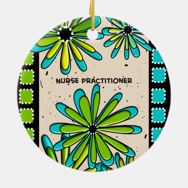 Nurse Practitioner Whimsical Flowers II Ceramic Tree Decoration (Back)