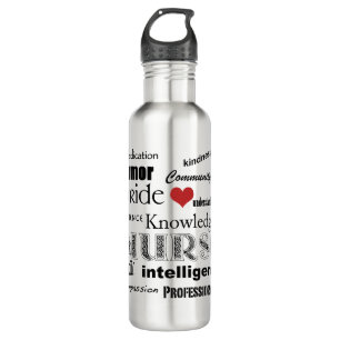 Nurse Pride-Attributes/Black Text+Red Heart 710 Ml Water Bottle