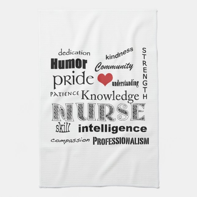 Nurse Pride-Attributes+red heart Tea Towel (Vertical)
