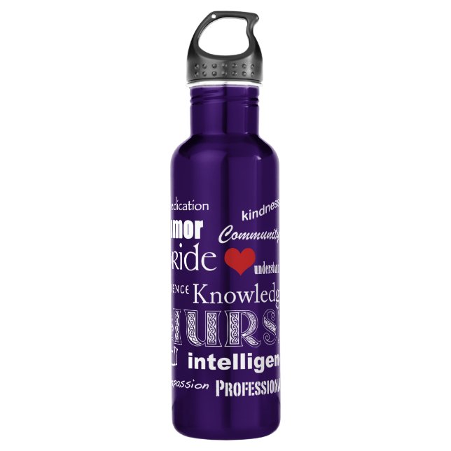 Nurse Pride-Attributes/White Text+Red Heart 710 Ml Water Bottle (Front)