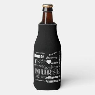 Nurse Pride-Text Design+White Heart Bottle Cooler