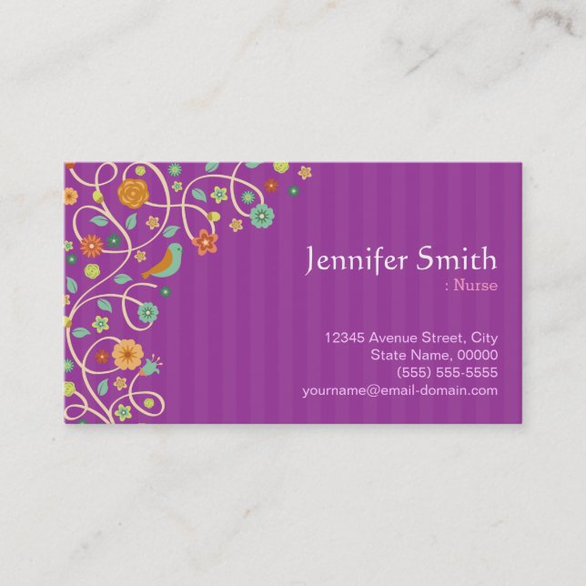 Nurse - Purple Nature Theme Business Card (Front)