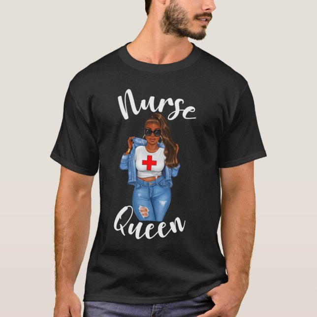 Nurse Queen African American Woman Black Girl Afro T-Shirt (Front)