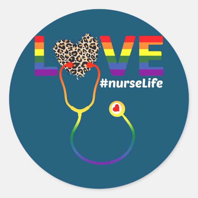 Nurse Rainbow Flag LGBT Q Cool Gay Pride Ally Classic Round Sticker (Front)