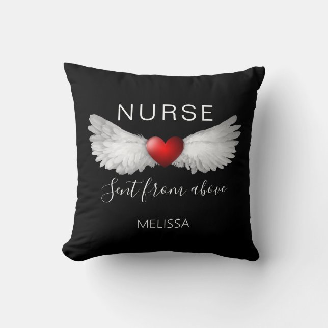 Nurse Red Heart Angel Wings Modern Customized Cushion (Front)