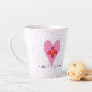 Nurse Red Pink Heart Personalised Latte Mug