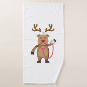 NURSE REINDEER Funny Cute Christmas Artwork Nursin Bath Towel