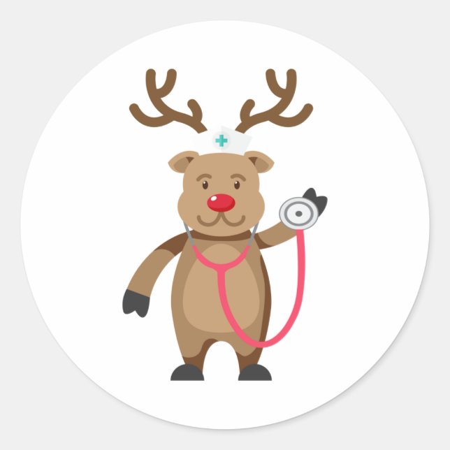 NURSE REINDEER Funny Cute Christmas Artwork Nursin Classic Round Sticker (Front)