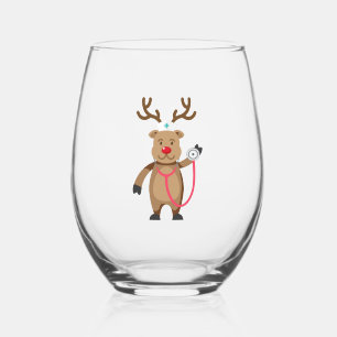 NURSE REINDEER Funny Cute Christmas Artwork Nursin Stemless Wine Glass