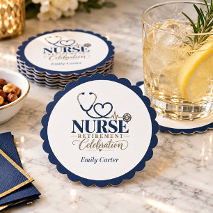 Nurse Retirement Celebration Elegant Navy Table De Paper Coaster