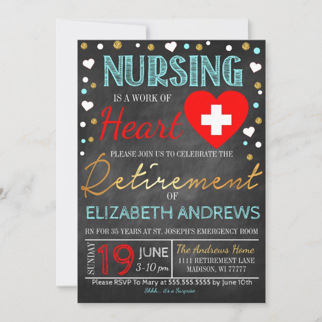 Nurse Retirement Invitation Work of heart (Front)