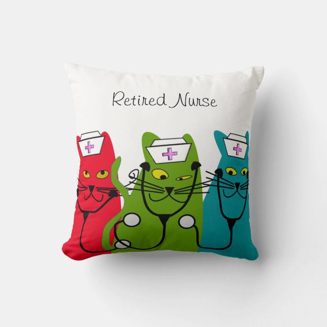 Nurse Retirement Pillow "Fat Cats" (Front)