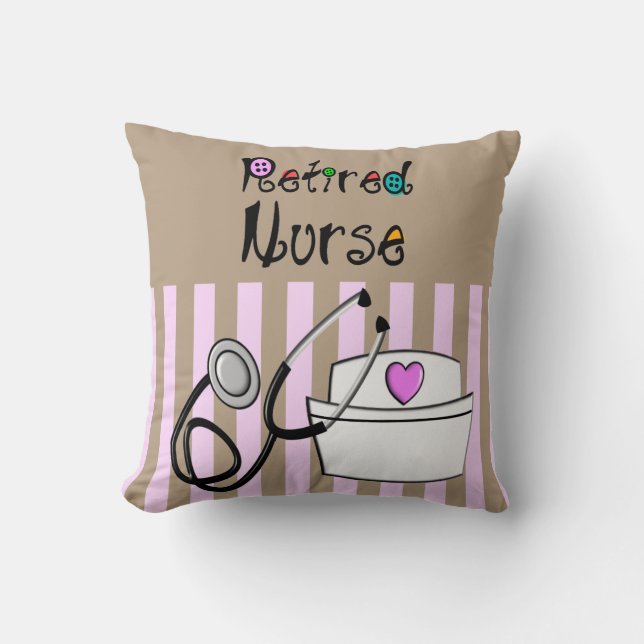 Nurse Retirement Pillow Pink and Brown (Front)