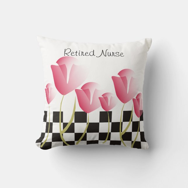 Nurse Retirement Pillow Pink Tulips (Front)