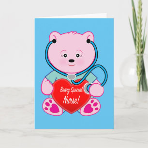 Nurse Retirement Teddy Bear, Heart and Stethoscope Card