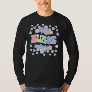 NURSE-Retro Groovy Vintage, Flowers, Hearts, Stars T-Shirt