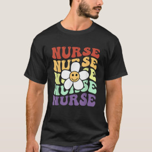Nurse retro sunflower smile face colourful Nurses  T-Shirt
