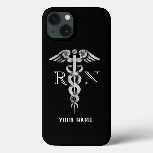 Nurse RN Black Elegant Medical Personalised Case-Mate iPhone Case (Back)