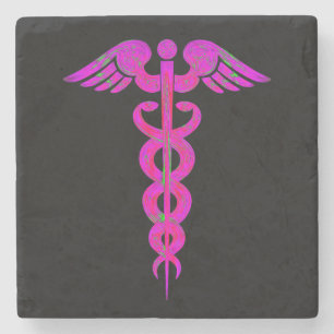 Nurse RN Black Pink Medical Caduceus Coaster