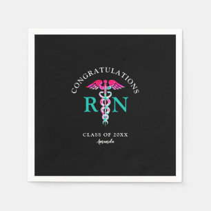 Nurse RN Black Pink Teal Graduation Party Napkin